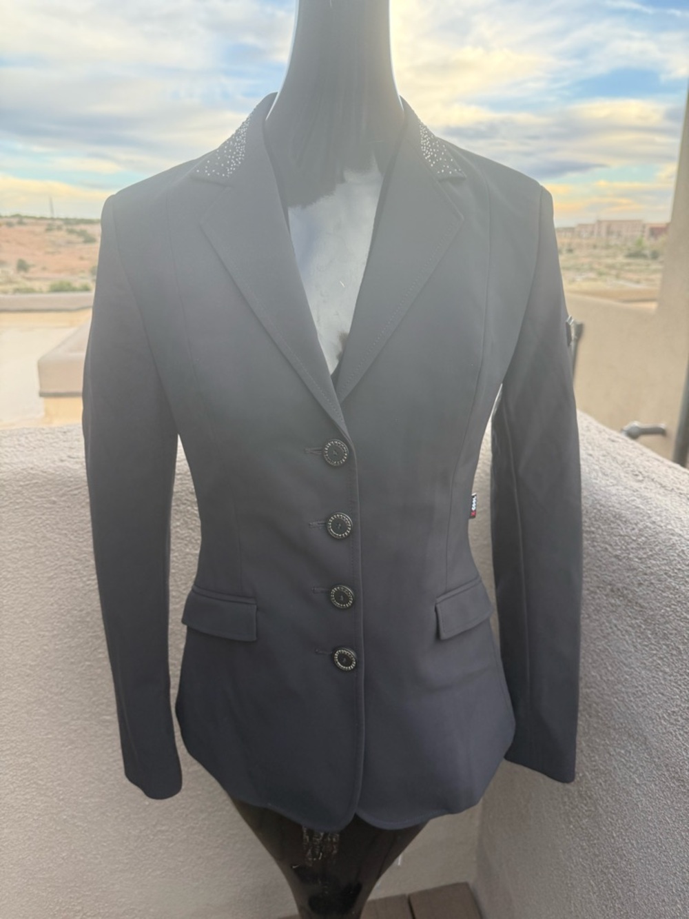 Equiline Italia Show Coat Jacket SZ 6 40 Black Rhinestone Crystal Collar X-Cool